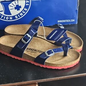 Birkenstock Womes Sandals - Navy and Red Soles